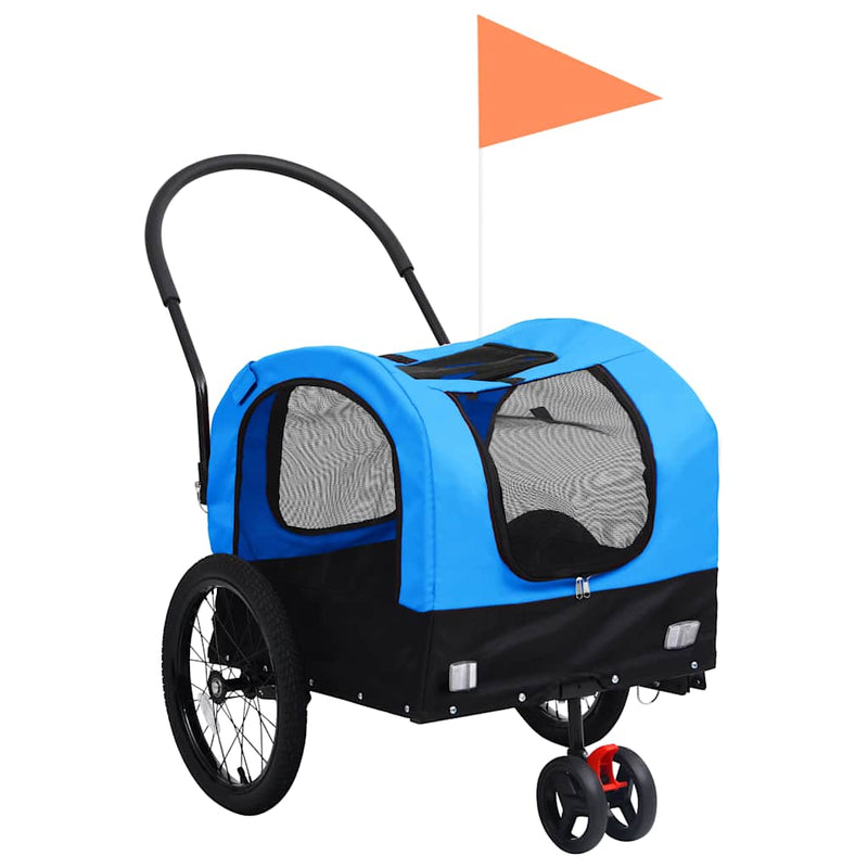 Afbeelding laden in galerijviewer, Vidaxl fietstrailer en hondenwagen 2-in-1 blauw en zwart
