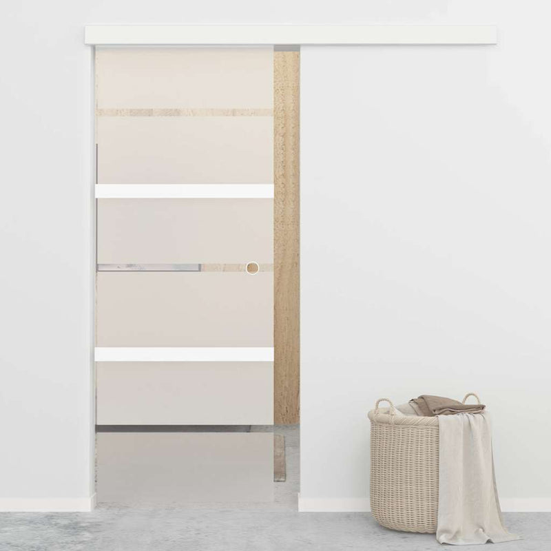 Afbeelding laden in galerijviewer, Vidaxl schuifdeur 76x212 cm esg-glas en aluminium zilverkleurig
