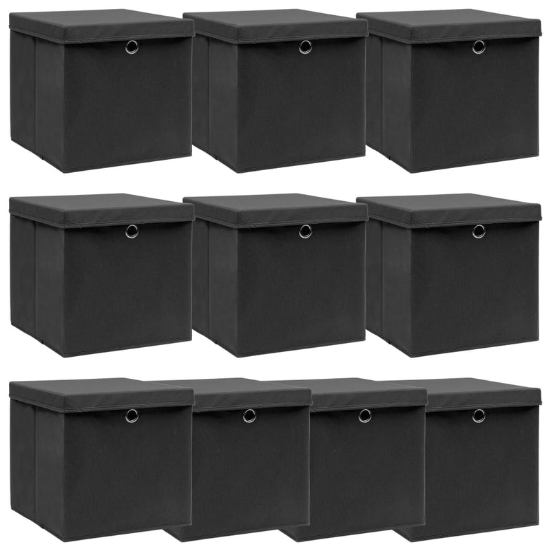 Afbeelding laden in galerijviewer, Vidaxl opbergboxen met deksel 10 st 32x32x32 cm stof zwart
