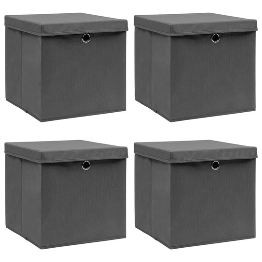 Vidaxl opbergboxen met deksel 4 st 32x32x32 cm stof grijs