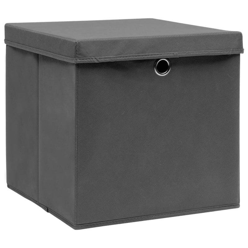 Afbeelding laden in galerijviewer, Vidaxl opbergboxen met deksel 4 st 32x32x32 cm stof grijs

