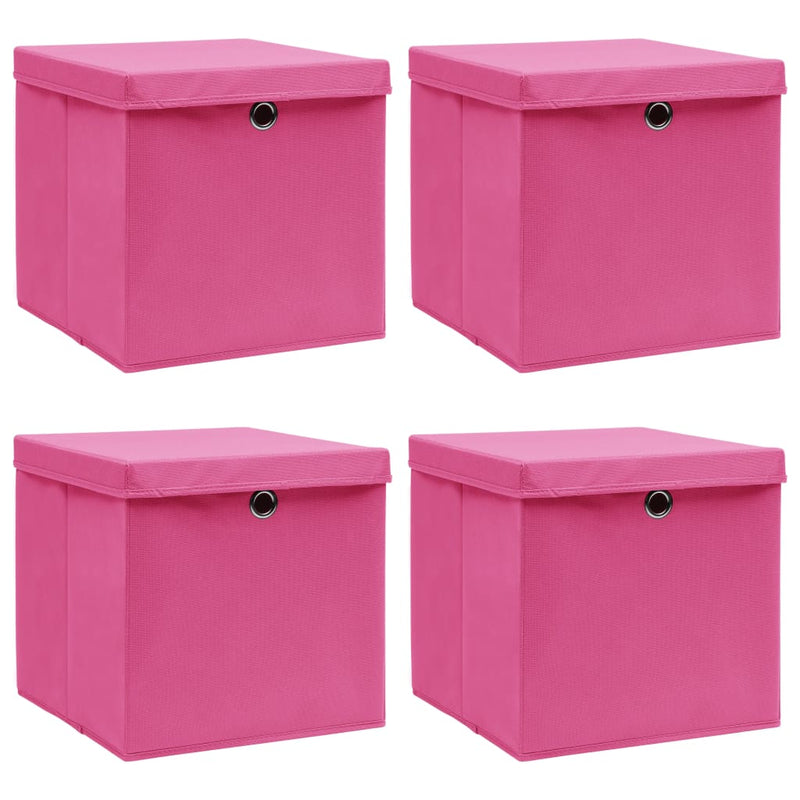 Afbeelding laden in galerijviewer, Vidaxl opbergboxen met deksel 4 st 32x32x32 cm stof roze
