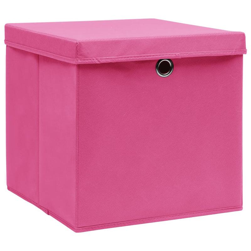 Afbeelding laden in galerijviewer, Vidaxl opbergboxen met deksel 4 st 32x32x32 cm stof roze
