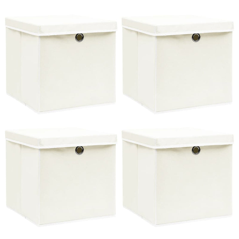 Afbeelding laden in galerijviewer, Vidaxl opbergboxen met deksel 4 st 32x32x32 cm stof wit
