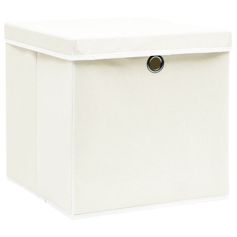Afbeelding laden in galerijviewer, Vidaxl opbergboxen met deksel 4 st 32x32x32 cm stof wit
