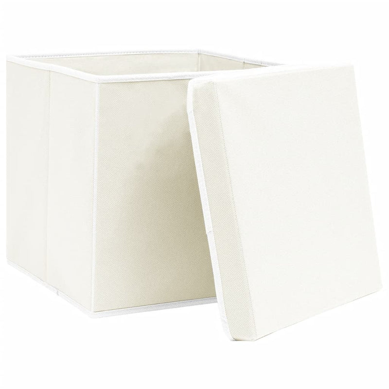 Afbeelding laden in galerijviewer, Vidaxl opbergboxen met deksel 4 st 32x32x32 cm stof wit
