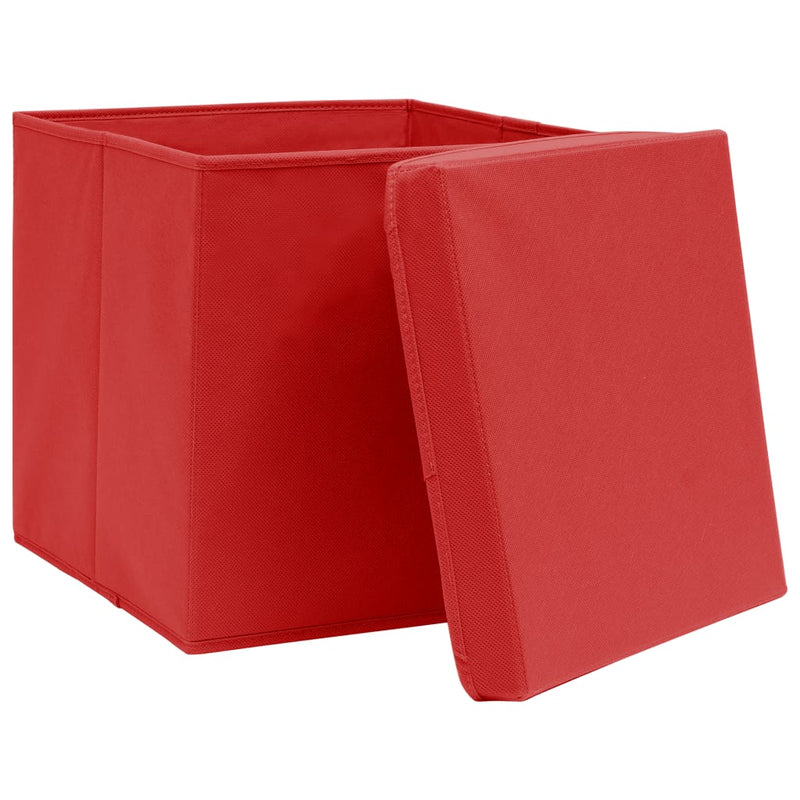 Afbeelding laden in galerijviewer, Vidaxl opbergboxen met deksel 10 st 32x32x32 cm stof wit
