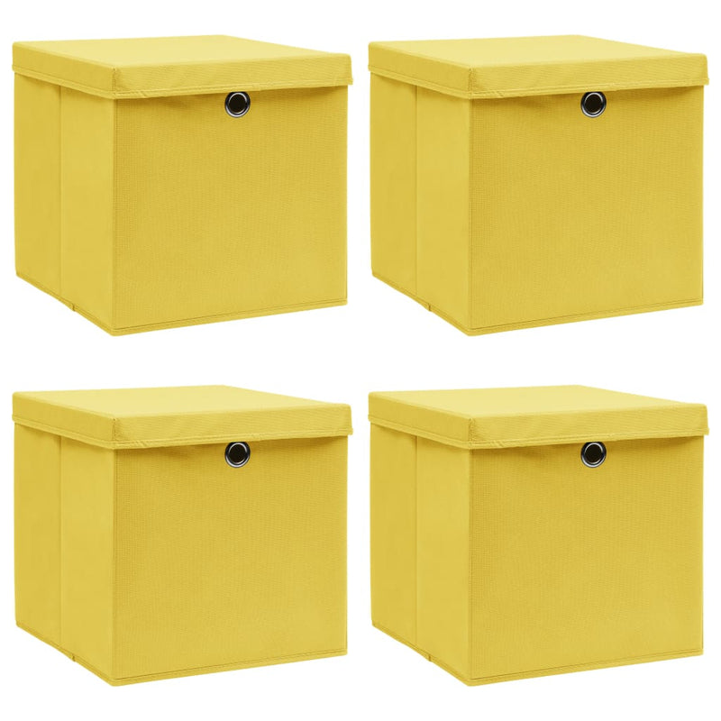 Afbeelding laden in galerijviewer, Vidaxl opbergboxen met deksel 4 st 32x32x32 cm stof geel
