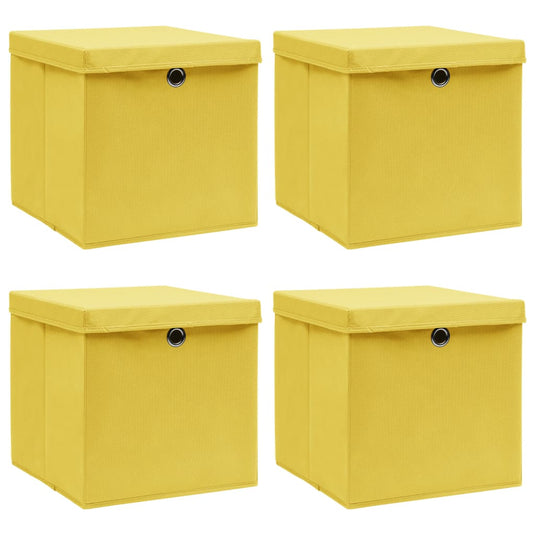 Vidaxl opbergboxen met deksel 4 st 32x32x32 cm stof geel