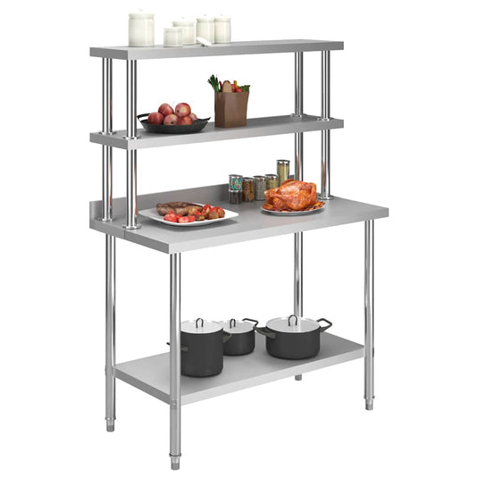 Vidaxl keukenwerktafel met bovenschap 120x60x150 cm roestvrij staal