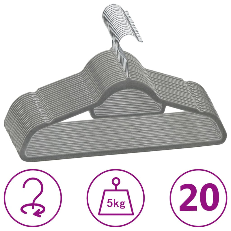 Afbeelding laden in galerijviewer, Vidaxl 20-delige kledinghangerset anti-slip fluweel grijs
