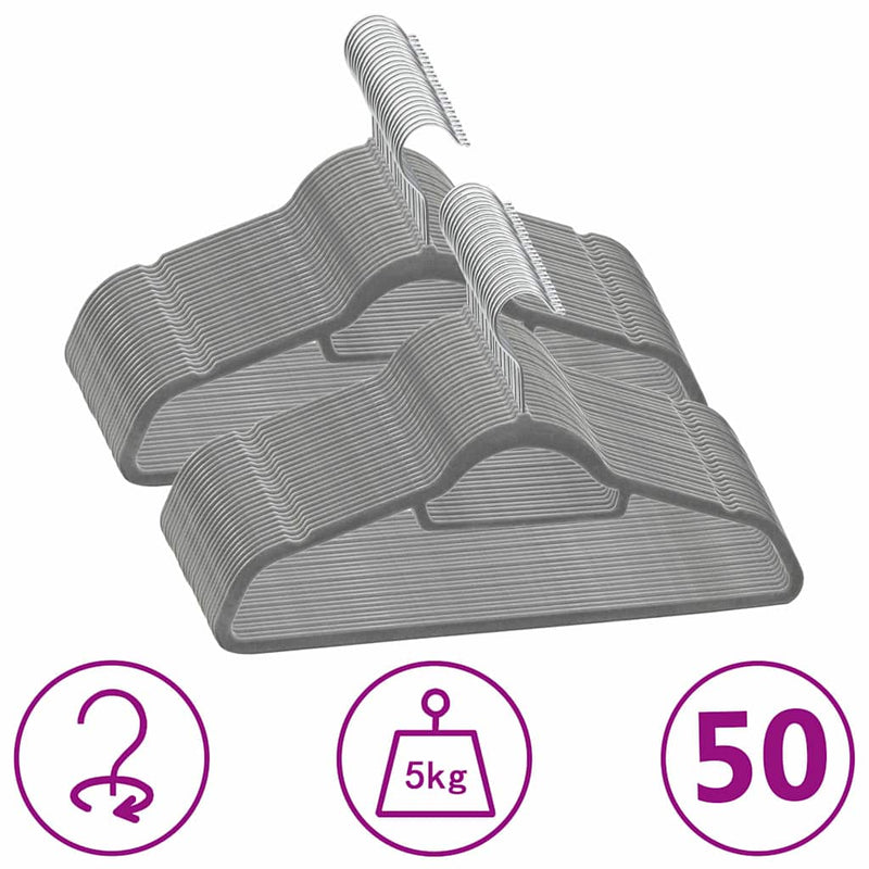 Afbeelding laden in galerijviewer, Vidaxl 50-delige kledinghangerset anti-slip fluweel grijs
