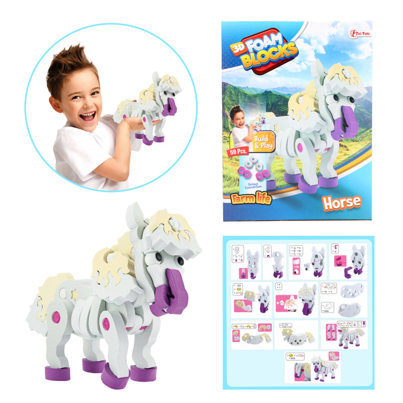 Afbeelding laden in galerijviewer, Toi-toys 3d puzzel constuksructiefoam paard diy set s
