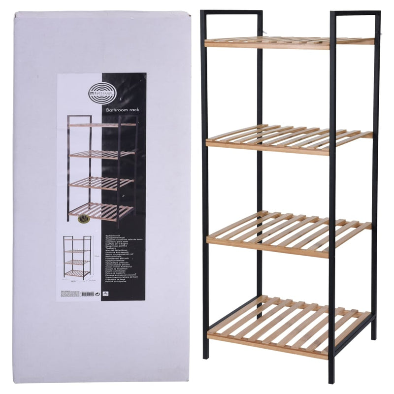 Afbeelding laden in galerijviewer, Bathroom solutions opbergrek met 4 schappen bamboe en staal
