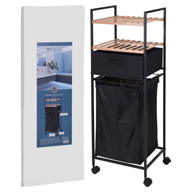 Afbeelding laden in galerijviewer, Bathroom solutions opbergrek met 2 schappen en wasmand 109 cm bamboe
