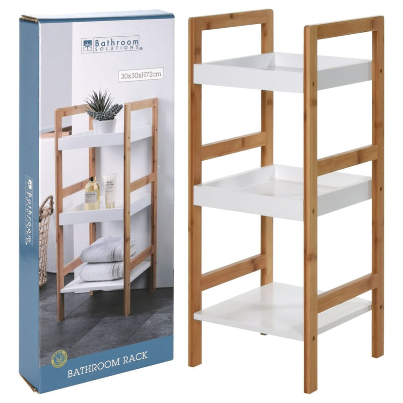 Afbeelding laden in galerijviewer, Bathroom Solutions Bathroom Solutions Opbergrek met 3 schappen MDF en bamboe
