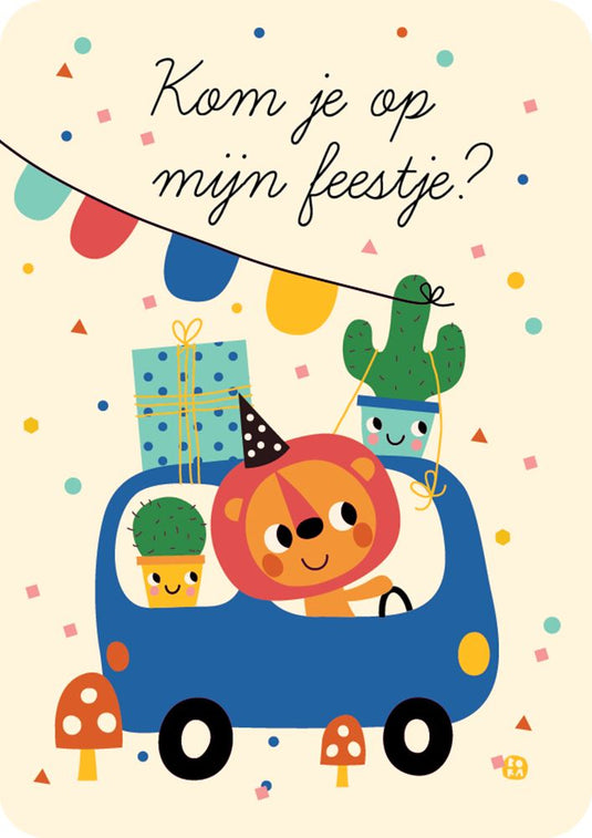 Uitnodiging 6 kaarten auto in verpakking