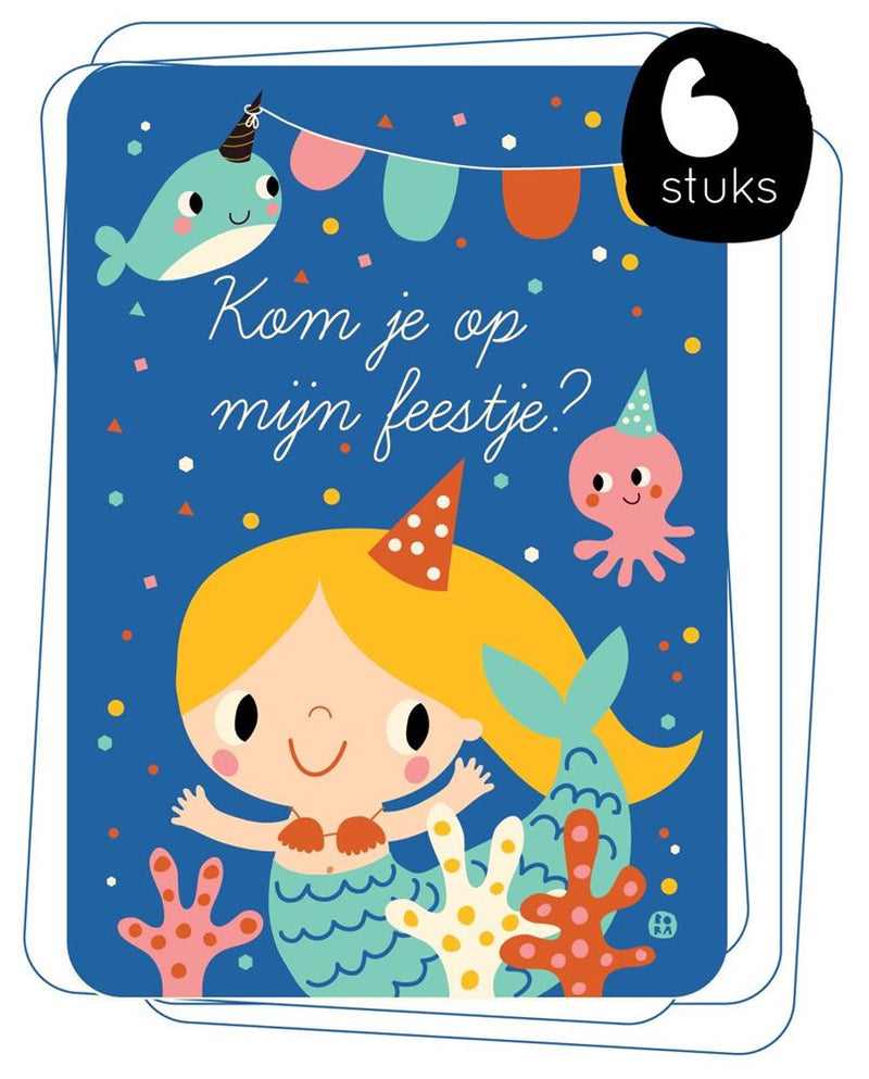 Afbeelding laden in galerijviewer, Uitnodiging: 6 kaarten zeemeermin.
