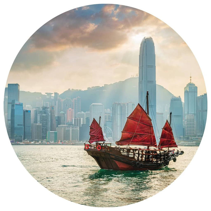 Afbeelding laden in galerijviewer, WallArt WallArt Behangcirkel Skyline with Junk Boat 190 cm
