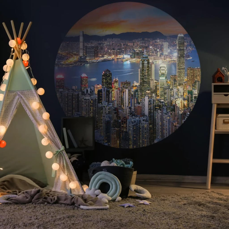 Afbeelding laden in galerijviewer, Wallart behangcirkel skyline by night 190 cm
