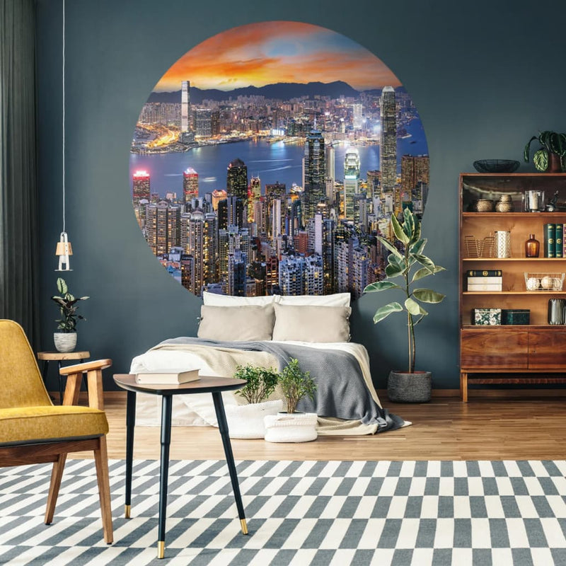 Afbeelding laden in galerijviewer, WallArt WallArt Behangcirkel Skyline by Night 142,5 cm
