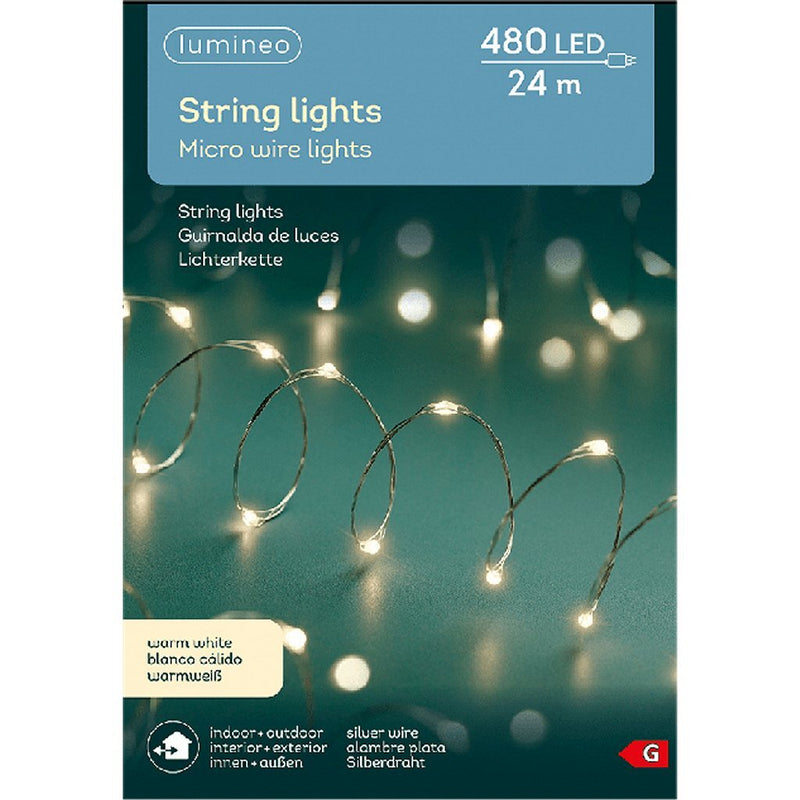 Afbeelding laden in galerijviewer, Lumineo Lumineo Micro LED Stringlights Verlichting Zilverdraad 24M 480 LEDs Buiten Warm Wit
