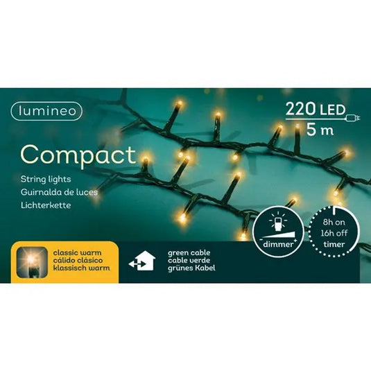Lumineo compact kerstverlichting binnen buiten 5m groen 220 leds klassiek warm dimmer