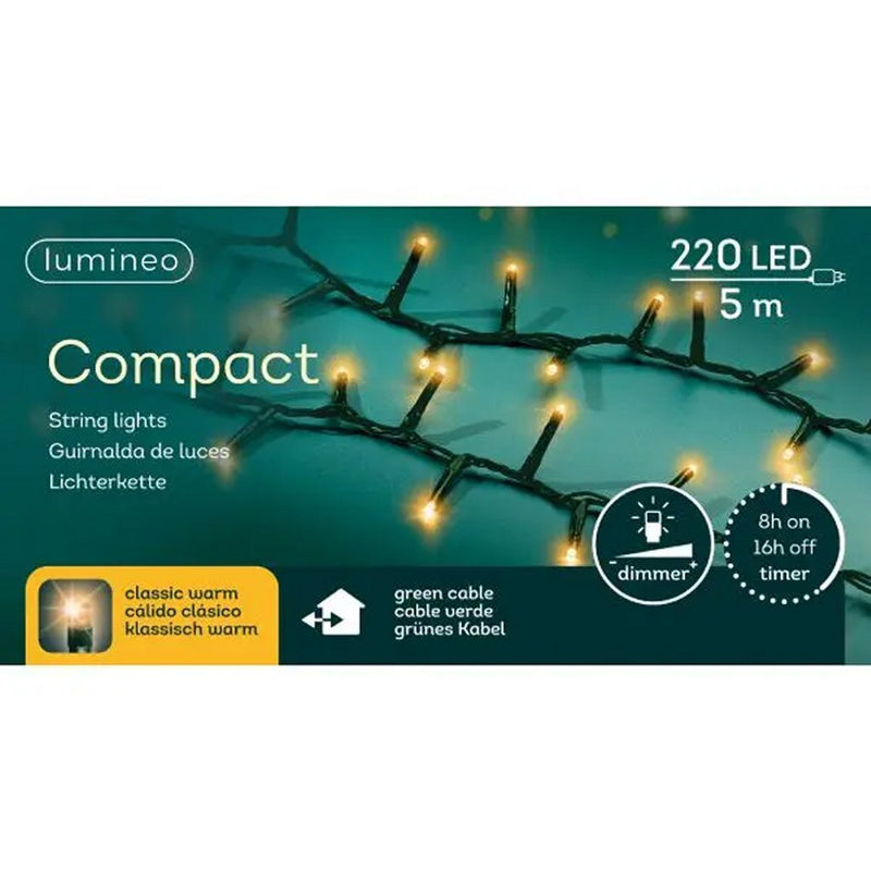 Afbeelding laden in galerijviewer, Lumineo compact kerstverlichting binnen buiten 5m groen 220 leds klassiek warm dimmer

