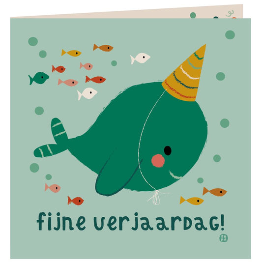 Zee verjaardagskaart+envelop. narwal fee | 5 stuks
