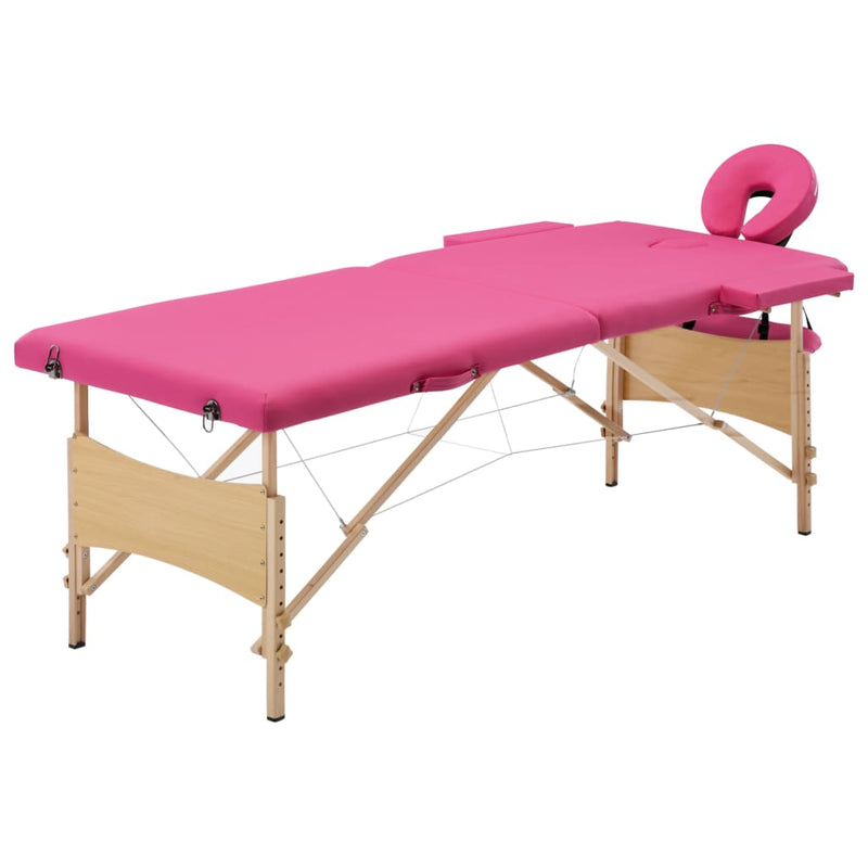 Afbeelding laden in galerijviewer, Vidaxl massagetafel inklapbaar 2 zones hout roze
