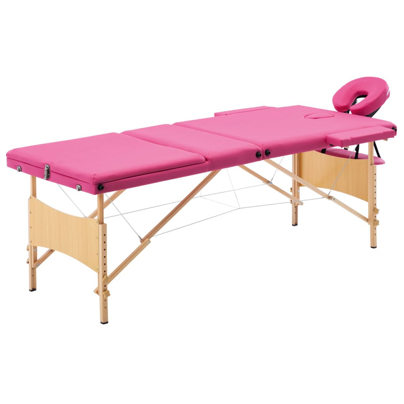 Afbeelding laden in galerijviewer, Vidaxl massagetafel inklapbaar 3 zones hout roze
