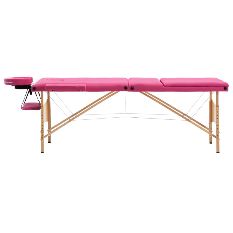 Afbeelding laden in galerijviewer, Vidaxl massagetafel inklapbaar 3 zones hout roze

