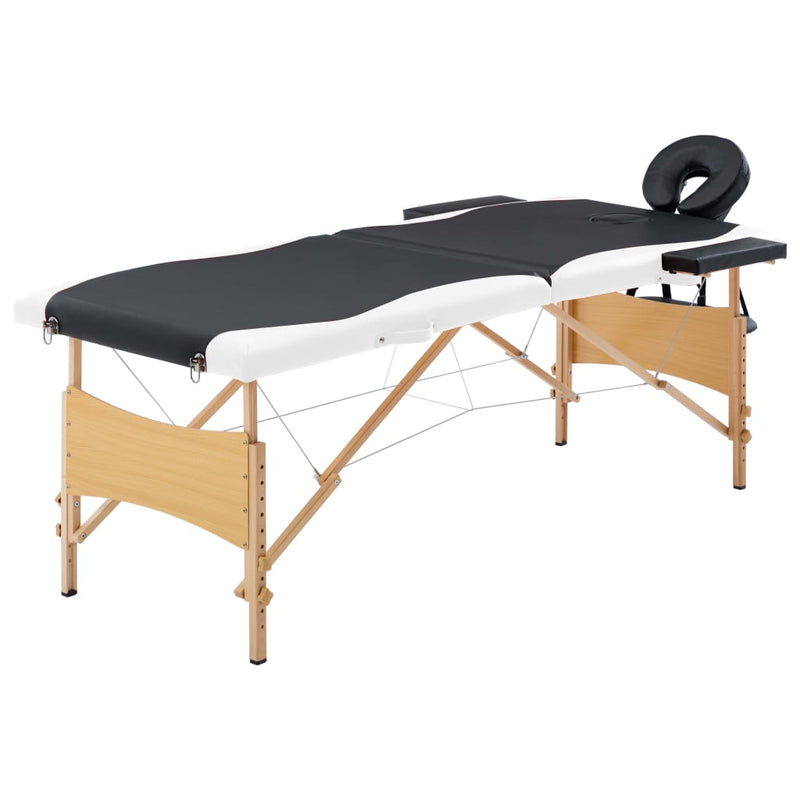 Afbeelding laden in galerijviewer, Vidaxl massagetafel inklapbaar 2 zones hout zwart en wit
