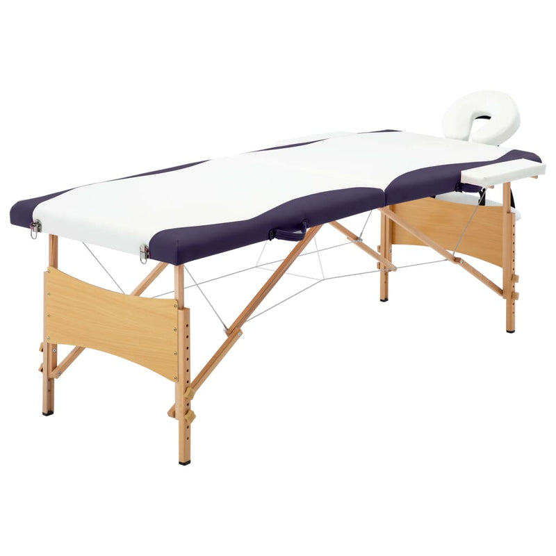 Afbeelding laden in galerijviewer, Vidaxl massagetafel inklapbaar 2 zones hout wit en paars

