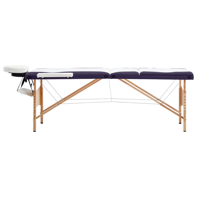 Afbeelding laden in galerijviewer, Vidaxl massagetafel inklapbaar 3 zones hout wit en paars
