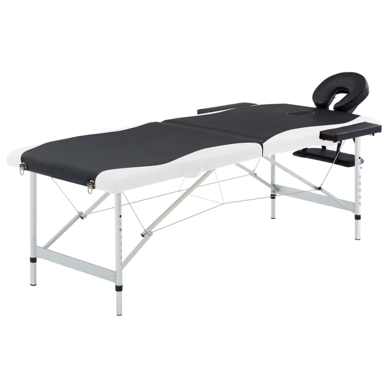 Afbeelding laden in galerijviewer, Vidaxl massagetafel inklapbaar 2 zones aluminium zwart en wit
