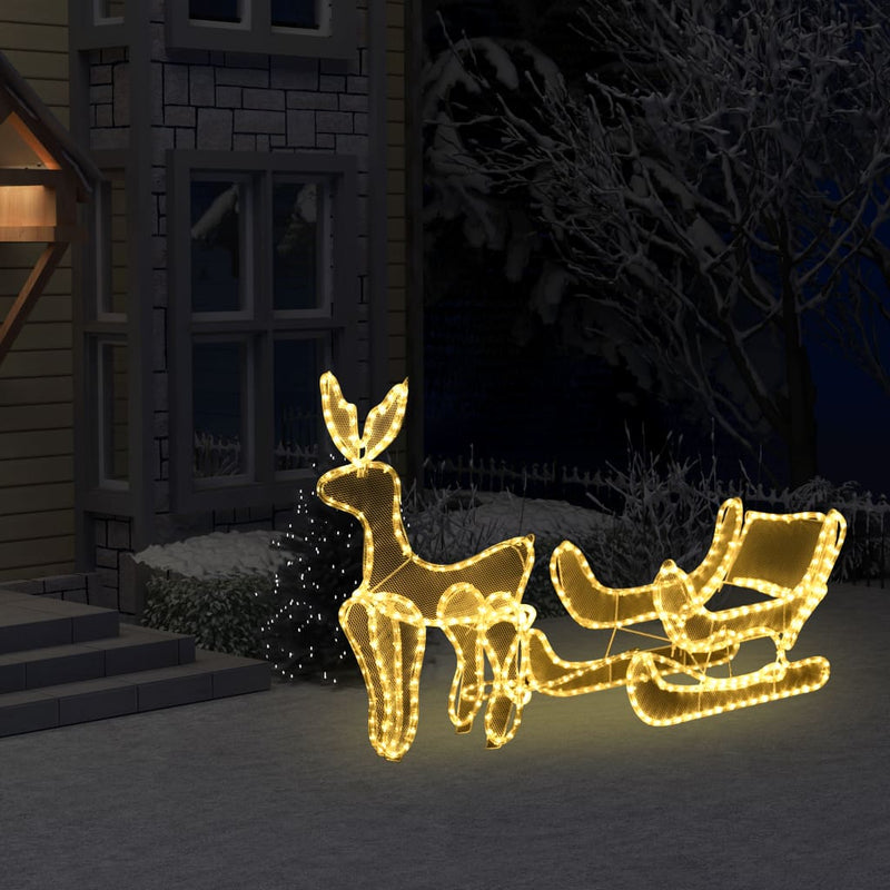 Afbeelding laden in galerijviewer, VidaXL Kerstverlichting rendier en slee met mesh 432 LED's
