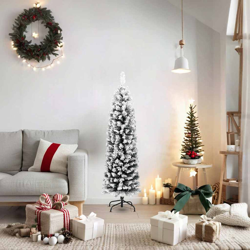Afbeelding laden in galerijviewer, Vidaxl kunstkerstboom met sneeuw smal 150 cm pvc groen
