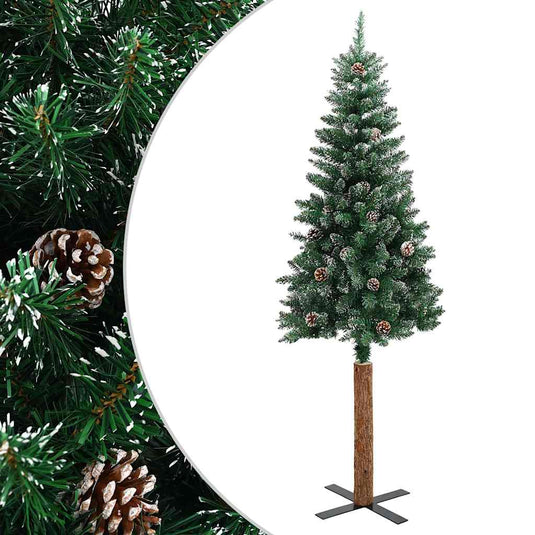 Vidaxl kerstboom met echt hout en sneeuw smal 210 cm groen