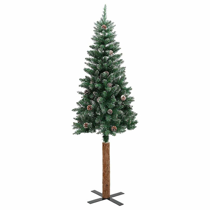 Afbeelding laden in galerijviewer, Vidaxl kerstboom met echt hout en sneeuw smal 210 cm groen
