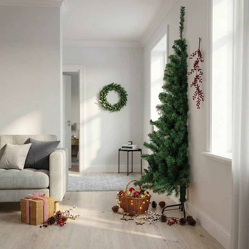Afbeelding laden in galerijviewer, Vidaxl kunstkerstboom met standaard half 210 cm pvc groen
