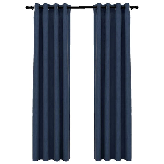 Vidaxl gordijnen linnen-look verduisterend ogen 2 st 140x245 cm blauw