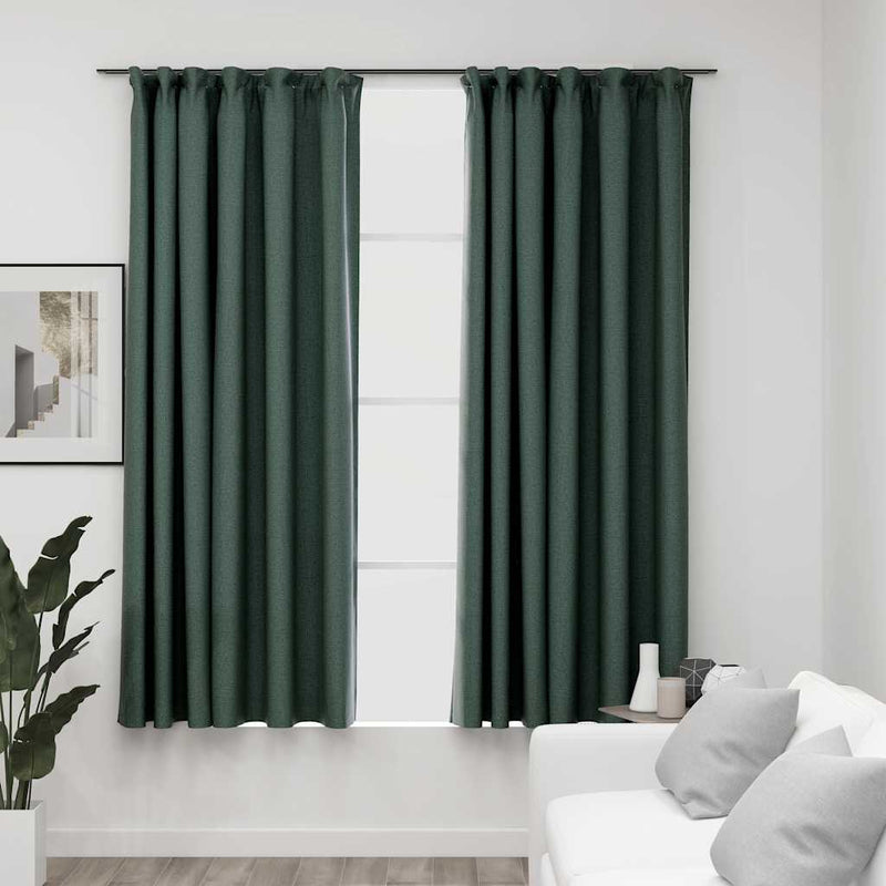 Afbeelding laden in galerijviewer, Vidaxl gordijnen linnen-look verduisterend haken 2 st 140x175 cm groen
