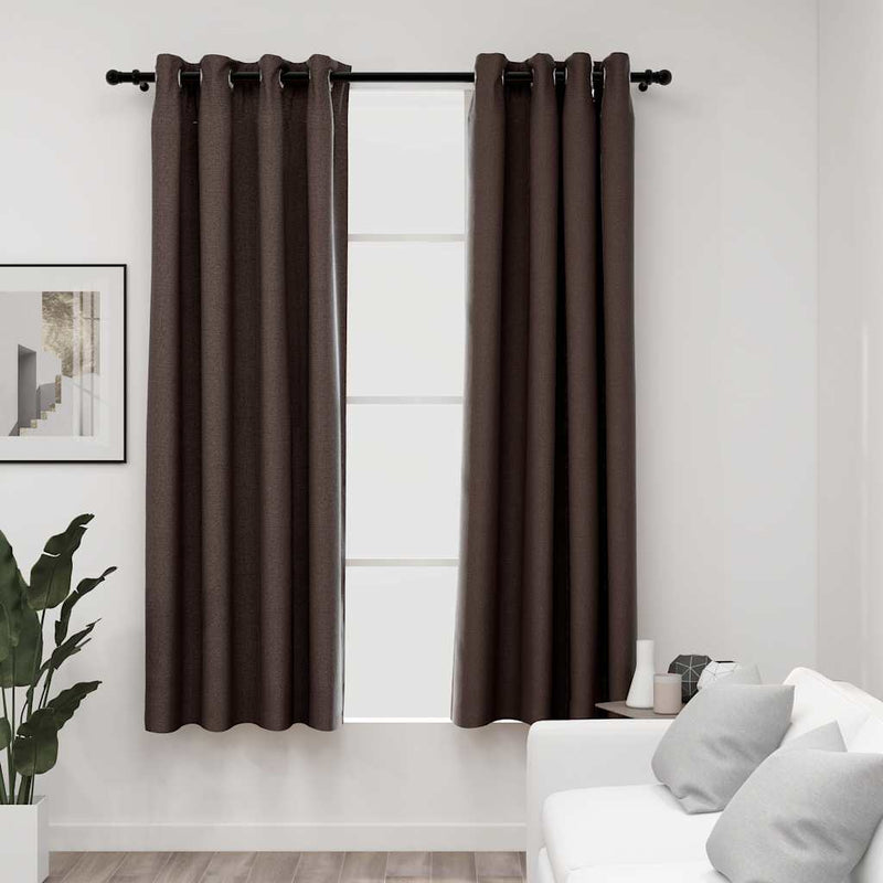 Afbeelding laden in galerijviewer, Vidaxl gordijnen linnen-look verduisterend ogen 2 st 140x175 cm taupe
