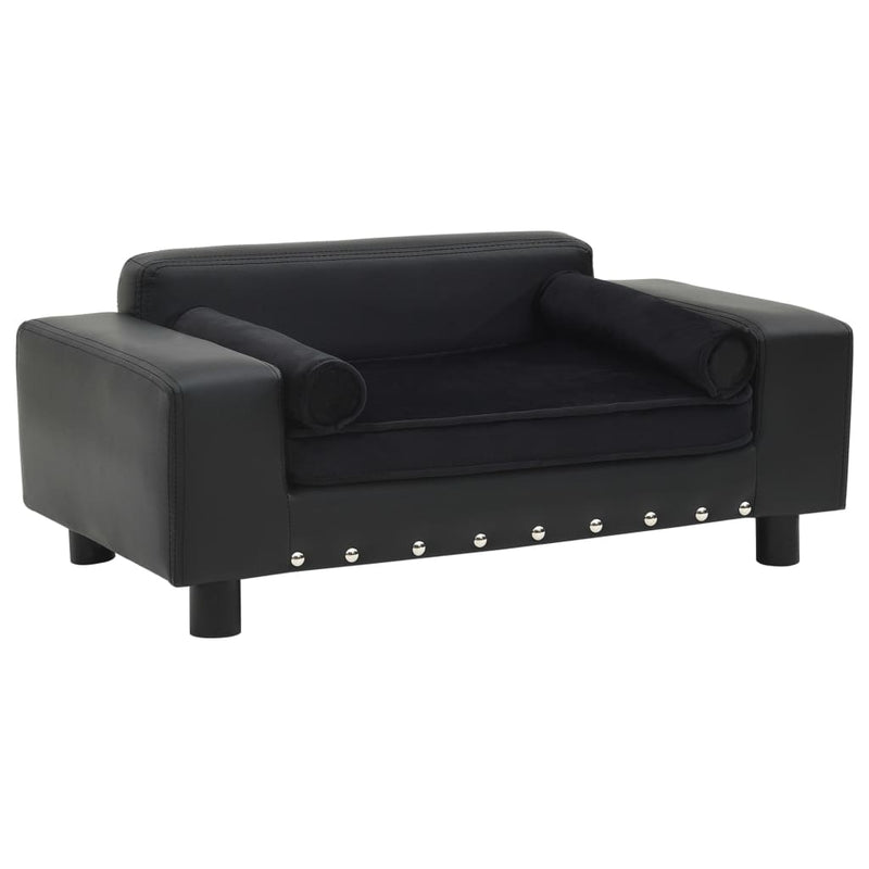 Afbeelding laden in galerijviewer, Vidaxl hondenbank 81x43x31 cm pluche en kunstleer zwart
