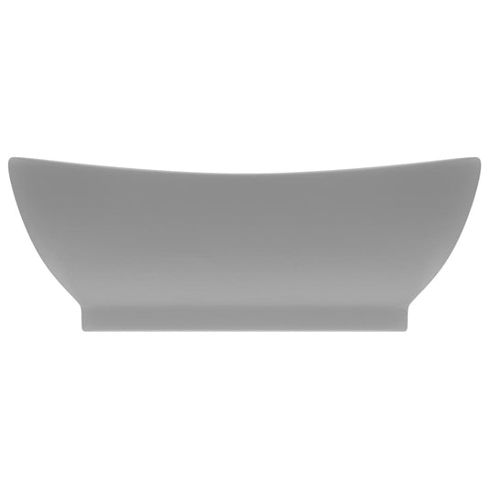 Vidaxl wastafel met overloop ovaal 58,5x39 cm keramiek mat lichtgrijs