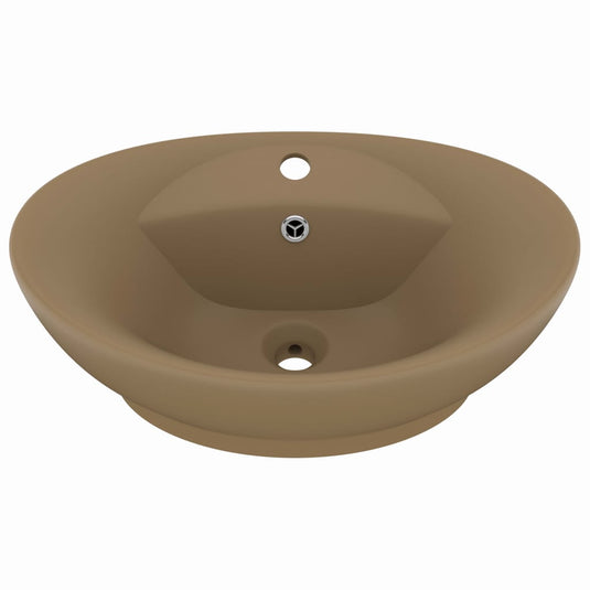 Vidaxl wastafel met overloop ovaal 58,5x39 cm keramiek matcrème