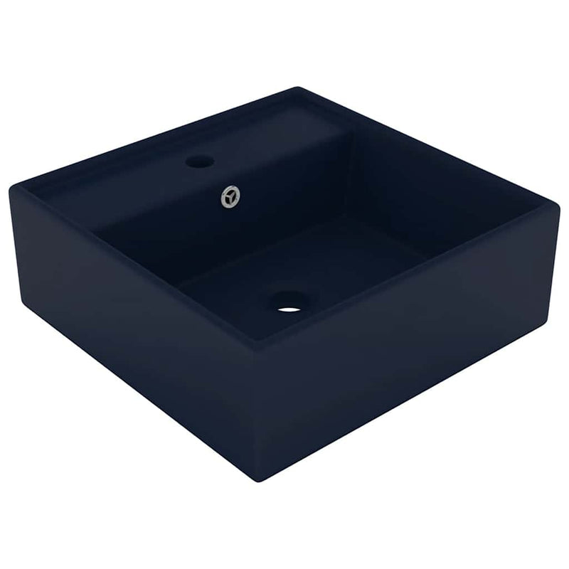 Afbeelding laden in galerijviewer, Vidaxl wastafel met overloop vierkant 41x41cm keramiek mat donkerblauw
