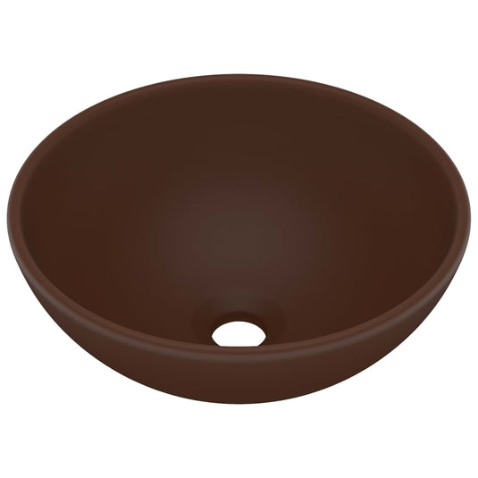 Vidaxl wastafel rond 32,5x14 cm keramiek mat donkerbruin