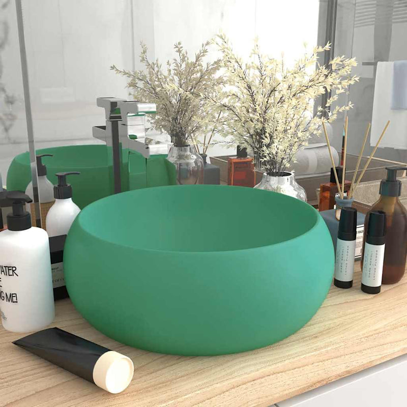 Afbeelding laden in galerijviewer, Vidaxl wastafel rond 40x15 cm keramiek mat lichtgroen
